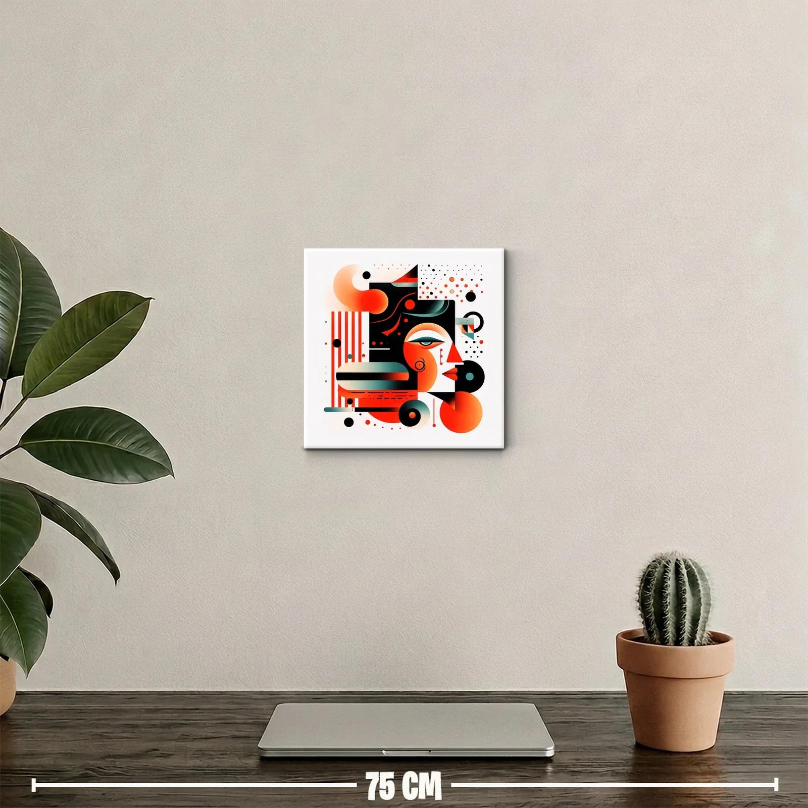 Cuadro abstracto con rostros geométricos y vibrantes tonos cálidos — miniatura 2