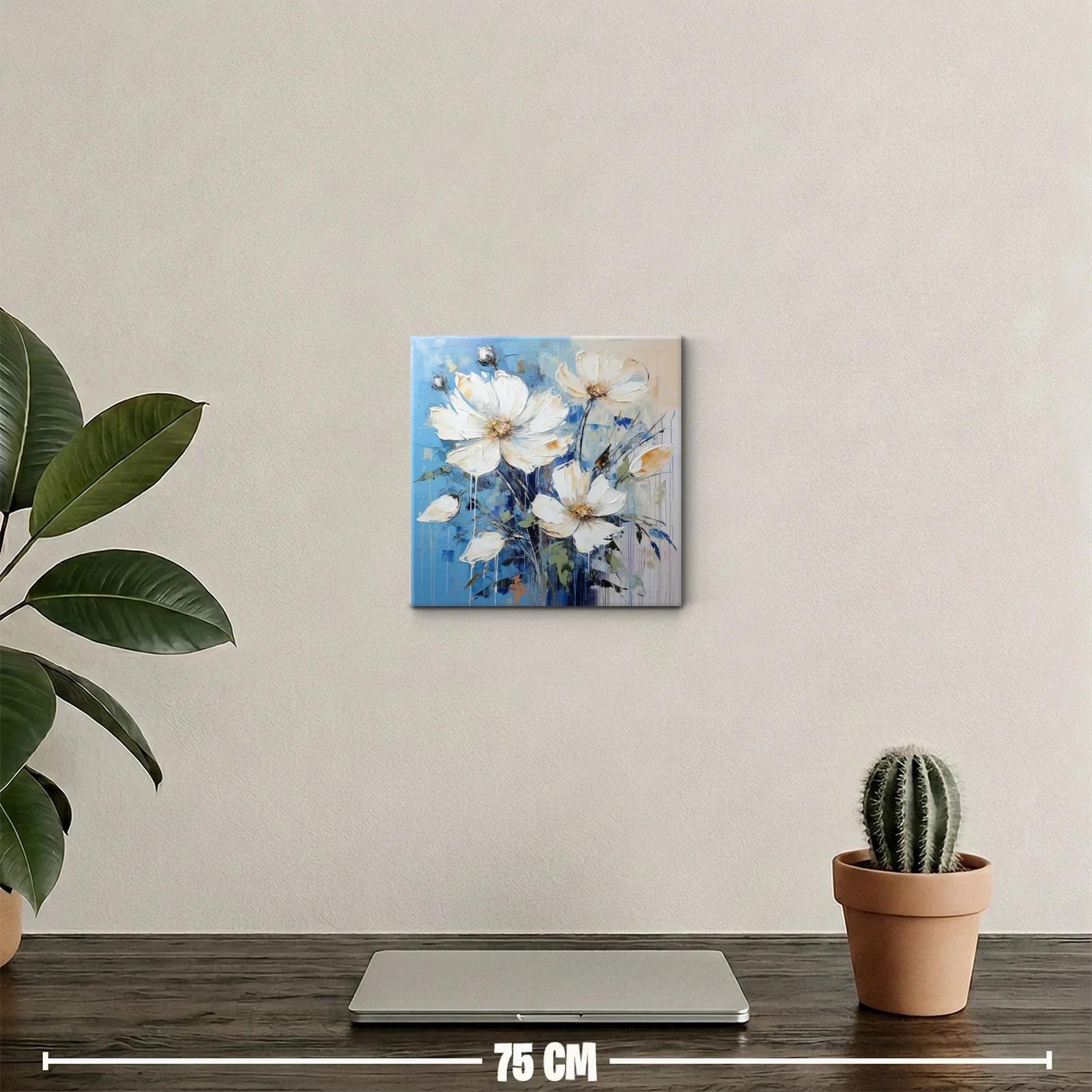 Cuadro decorativo con flores blancas sobre fondo azul — miniatura 2