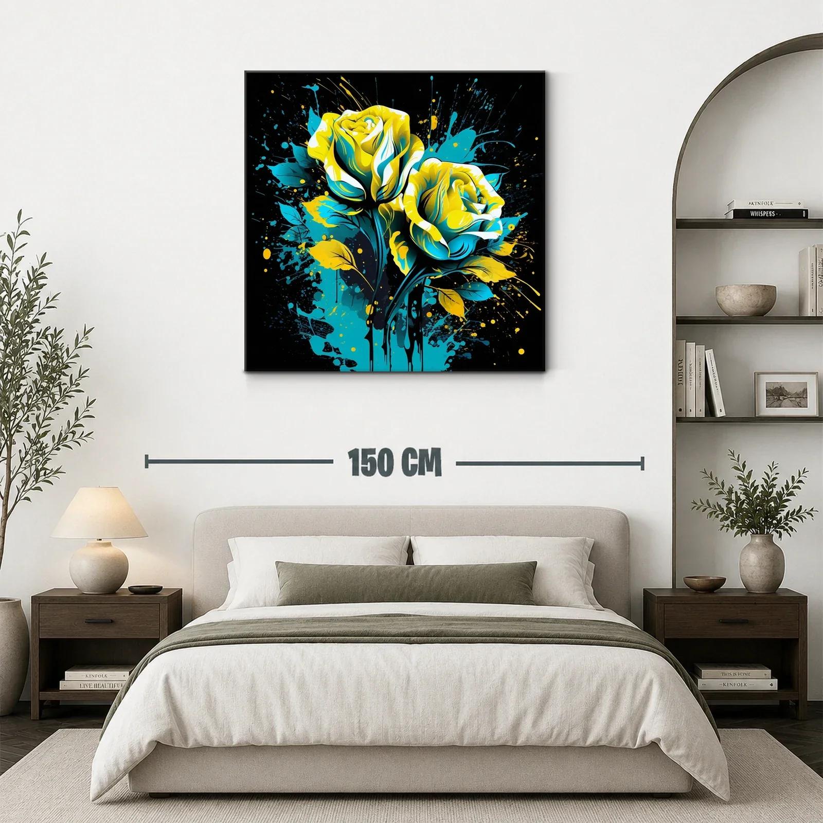 Rosas vibrantes en azul y amarillo sobre fondo oscuro — miniatura 3