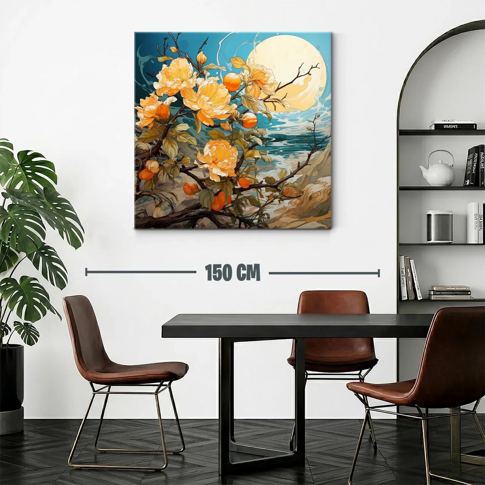 Flores naranjas bajo luna llena junto al mar — miniatura 2