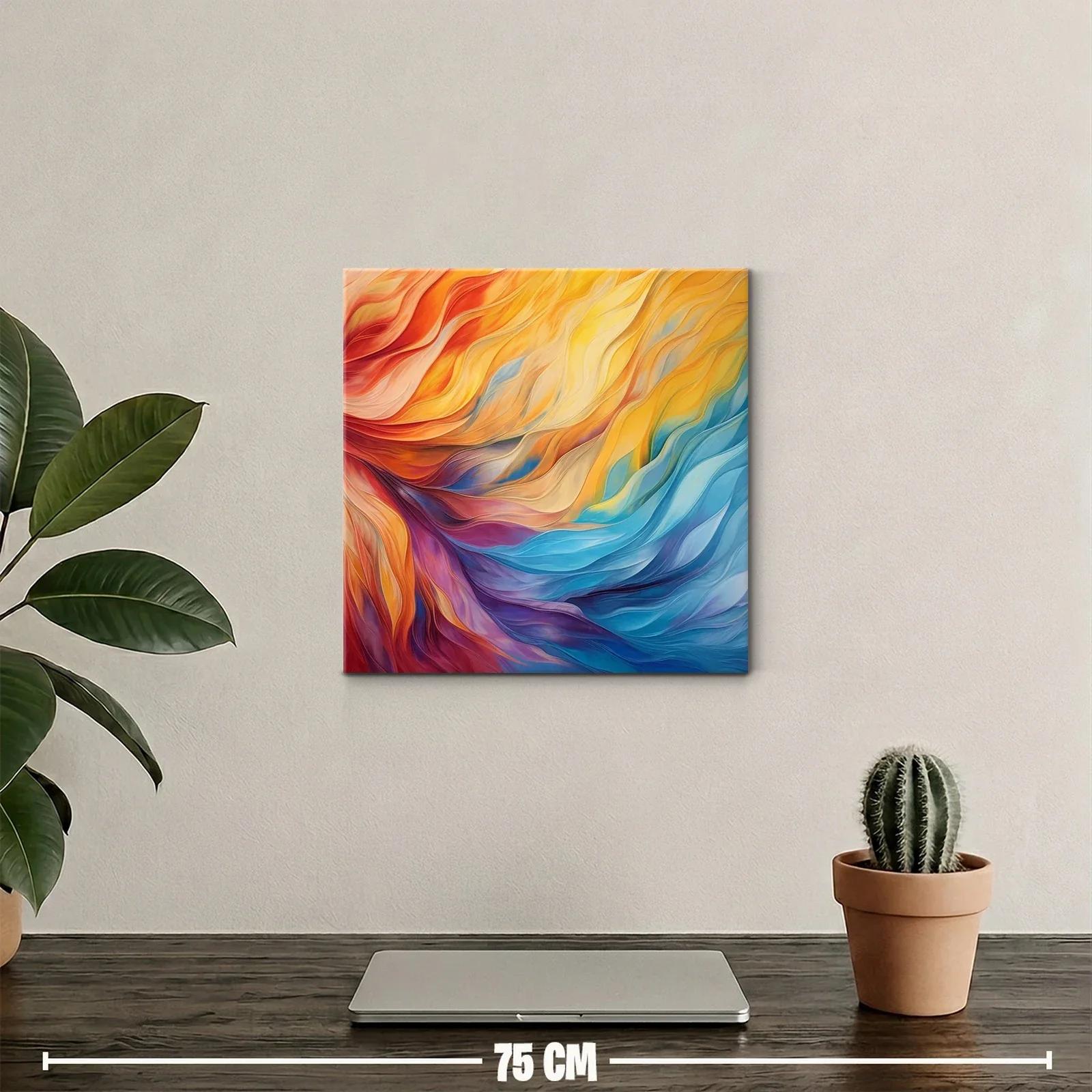 Cuadro abstracto en vibrantes tonos cálidos y fríos — miniatura 2