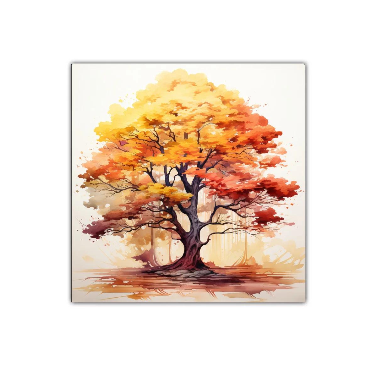 Arbol otoñal con tonos cálidos intensos y vibrantes