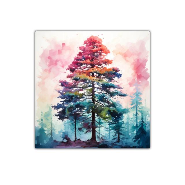 Árbol multicolor en paisaje surrealista de bosque