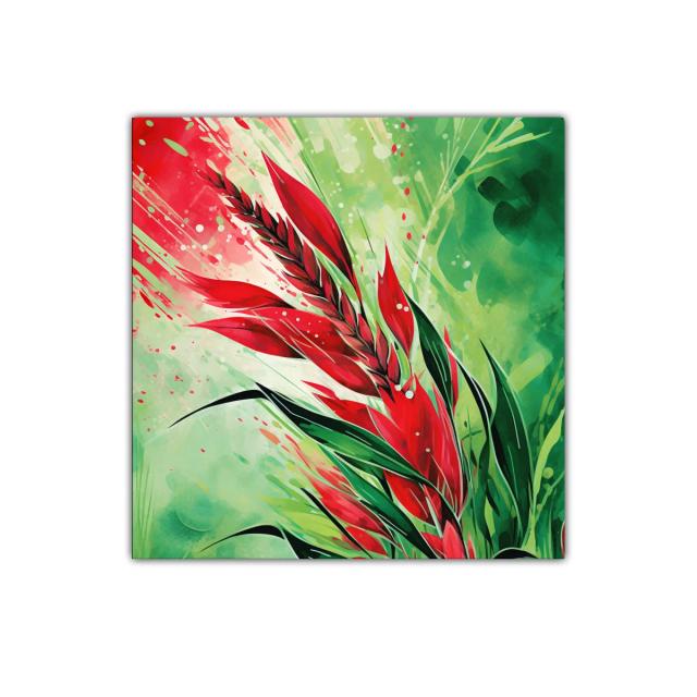 Cuadro decorativo con vibrante flora tropical roja y verde