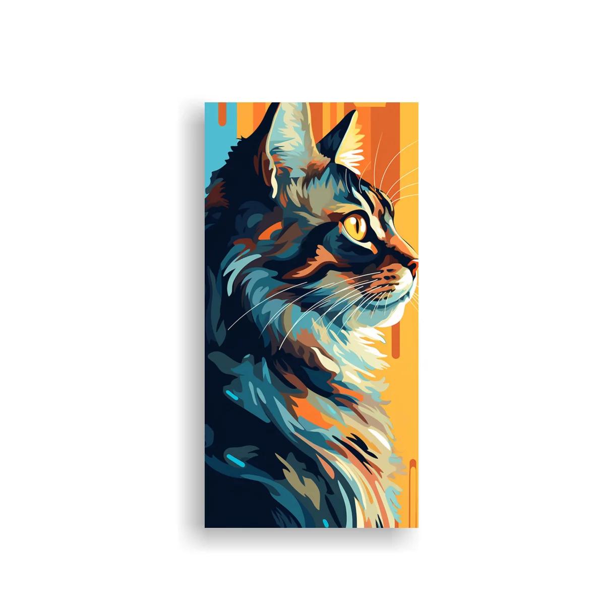 Cuadro gato atigrado de pelo largo con fondo geométrico