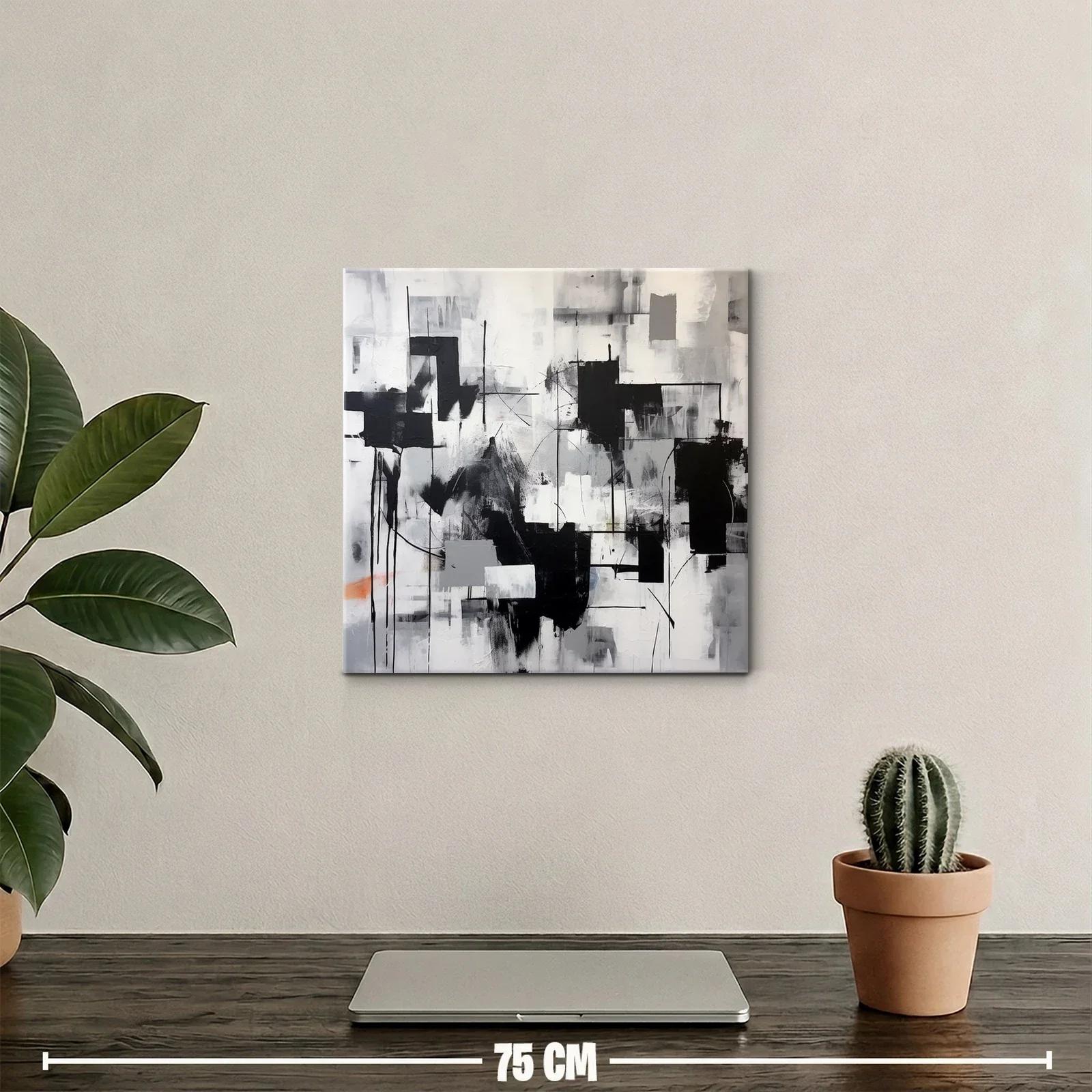 Cuadro abstracto moderno en tonos neutros y contrastes intensos — miniatura 2