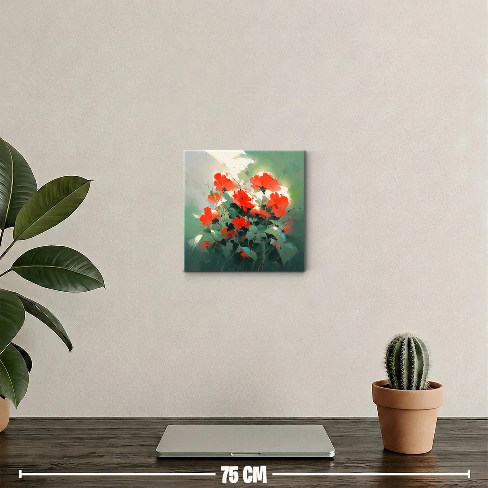 Cuadro flores rojas vibrantes entre follaje verde — miniatura 2