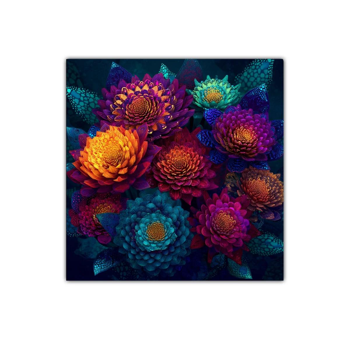 Cuadro floral vibrante con flores en tonos intensos y contrastes — imagen principal