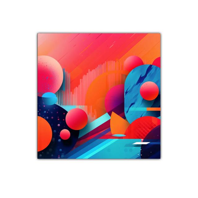 Obra abstracta vibrante con formas geométricas y colores intensos