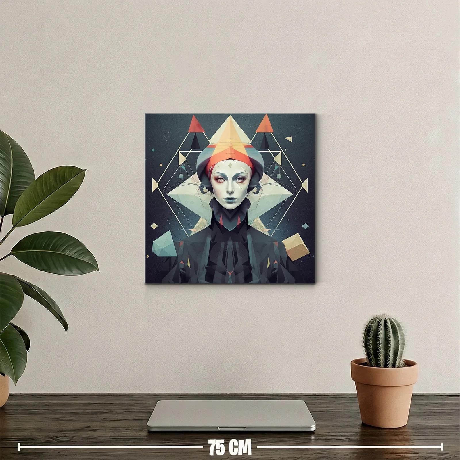 Retrato geométrico con toques rojos y azulados — miniatura 2