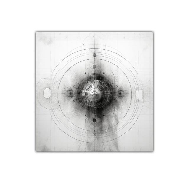 Composición abstracta en tonos grises con círculos concéntricos