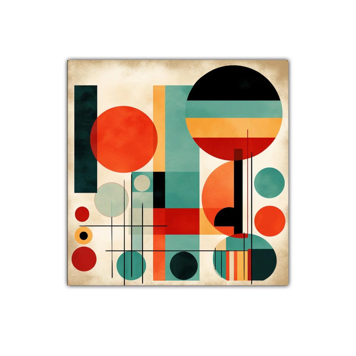 Composición geométrica con círculos y líneas en colores vibrantes