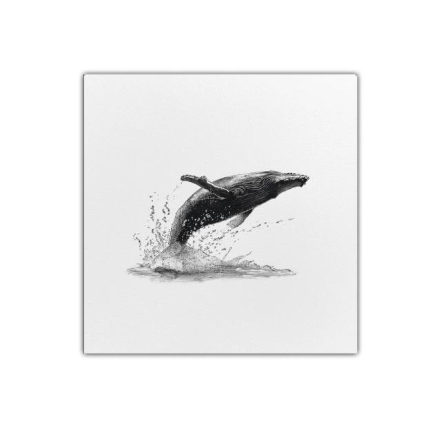 Cuadro decorativo con ballena saltando en blanco y negro