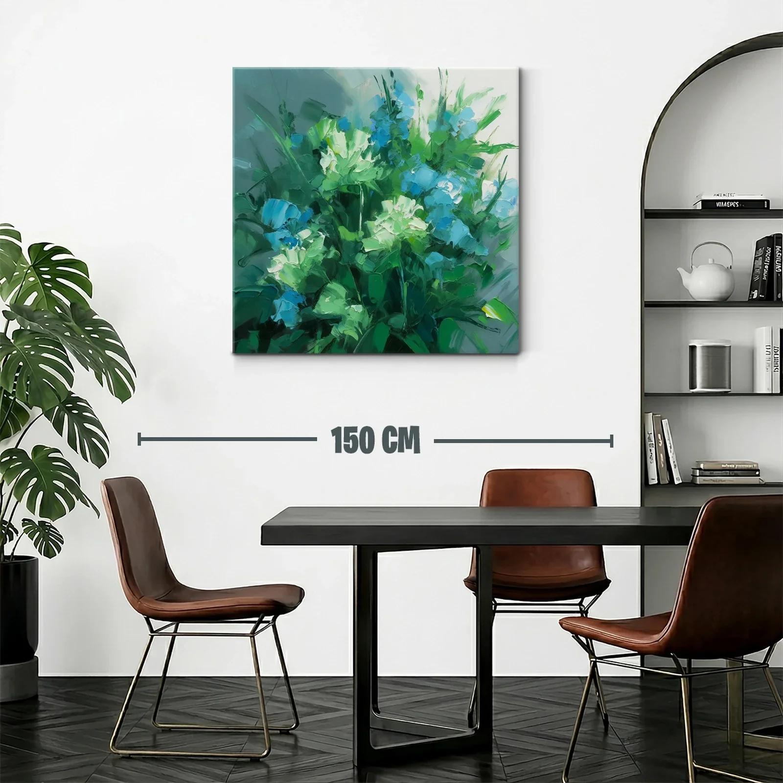 Cuadro floral con tonos verdes y azules vibrantes — miniatura 2