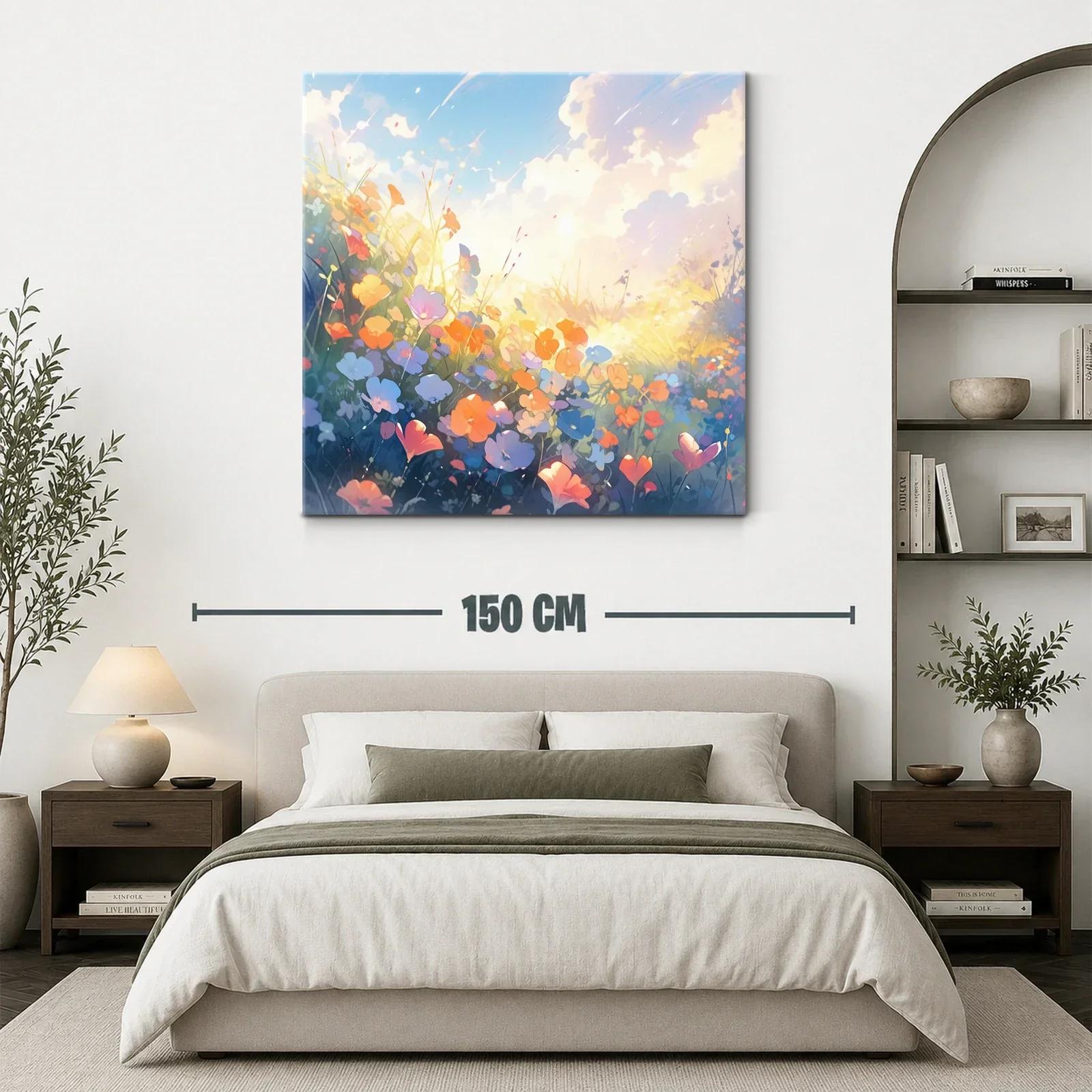 Cuadro flores de campo al amanecer con luz cálida — miniatura 3