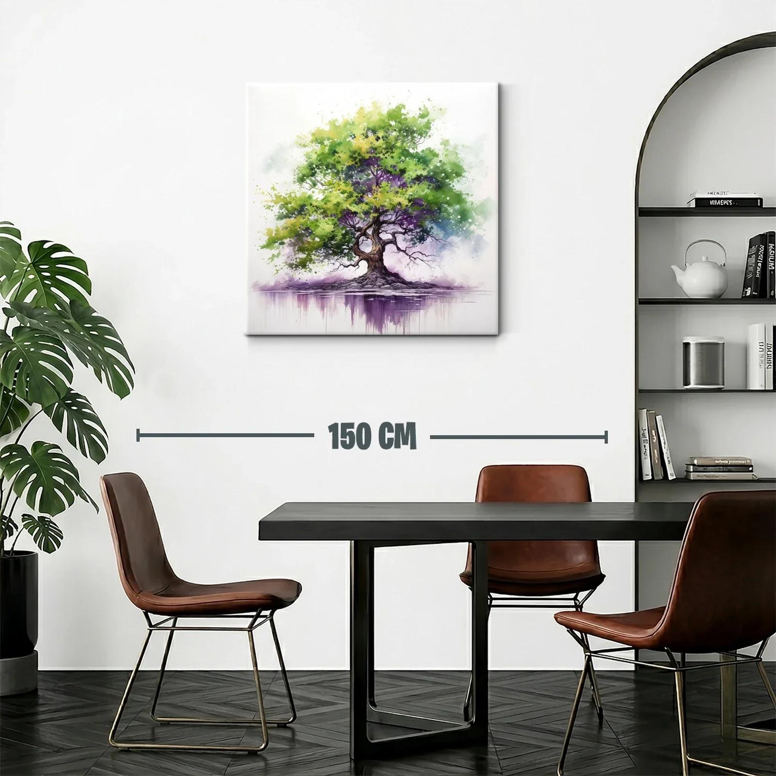 Árbol vibrante con tonos verdes y morados sobre reflejo acuático — miniatura 2