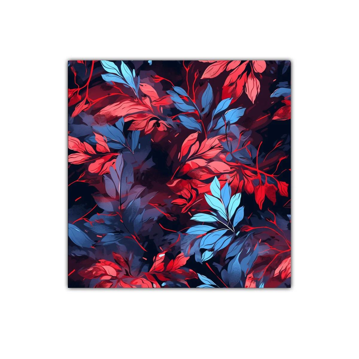 Cuadro decorativo con intenso diseño de hojas rojas y azules — imagen principal