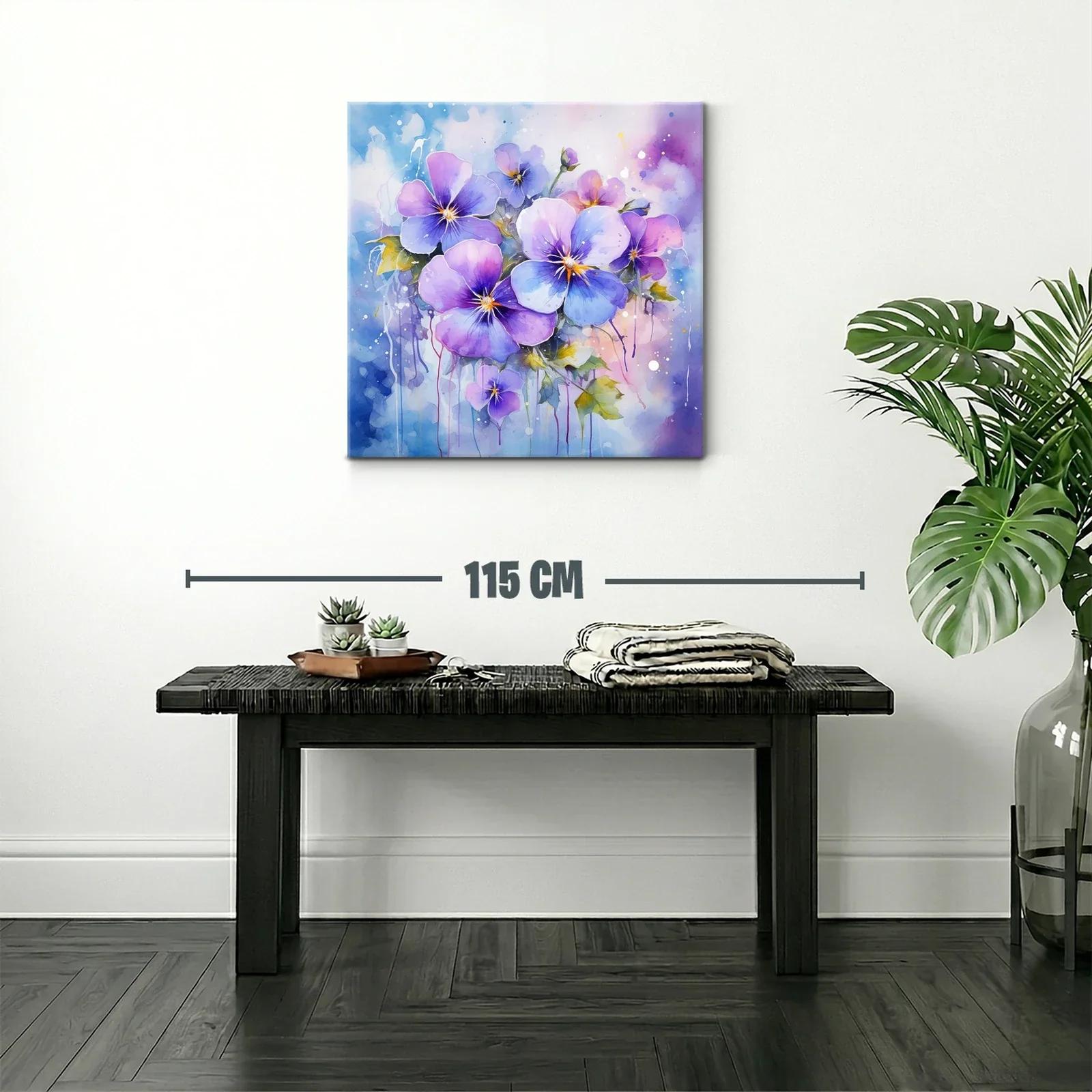 Cuadro con flores violetas y azules en tonos acuarela delicados — miniatura 2