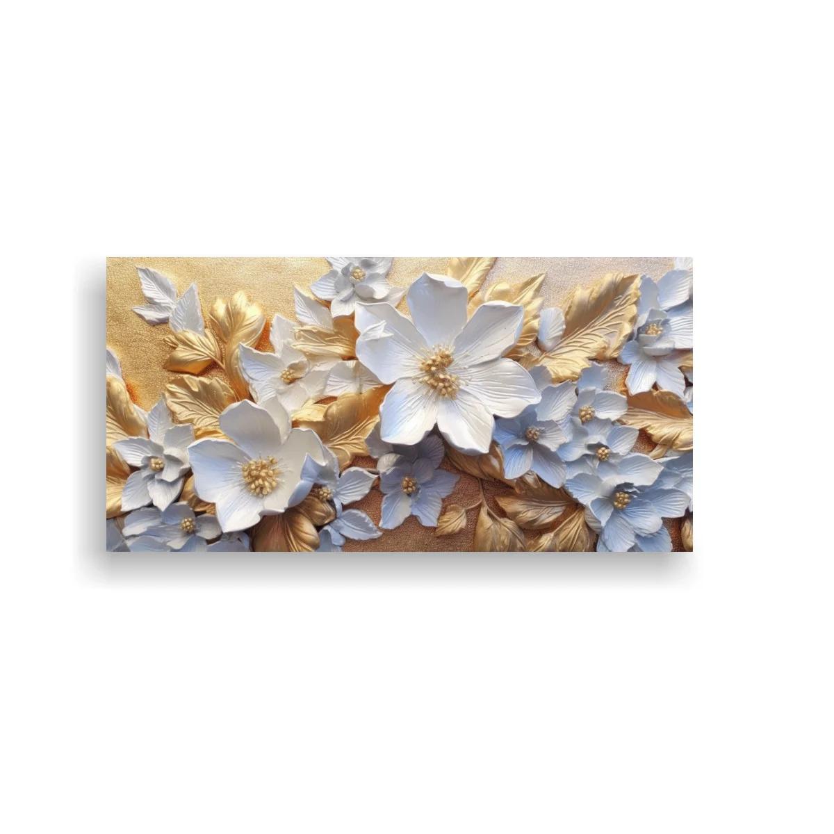 Cuadro flores blancas tipo magnolia en relieve