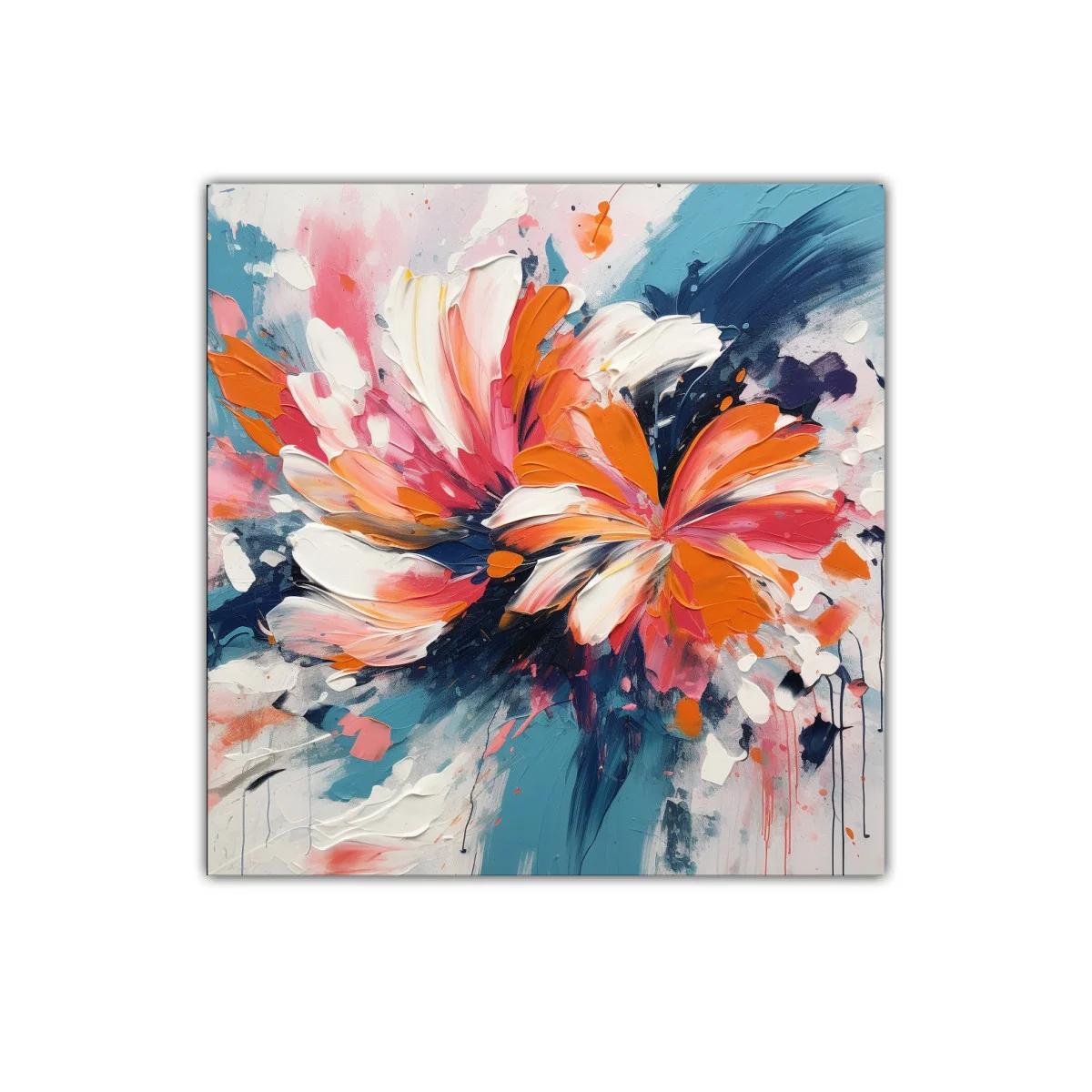 Estallido floral vibrante con tonos cálidos y azulados — imagen principal