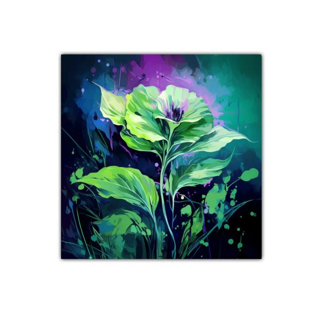 Cuadro decorativo con flores y hojas verdes vibrantes