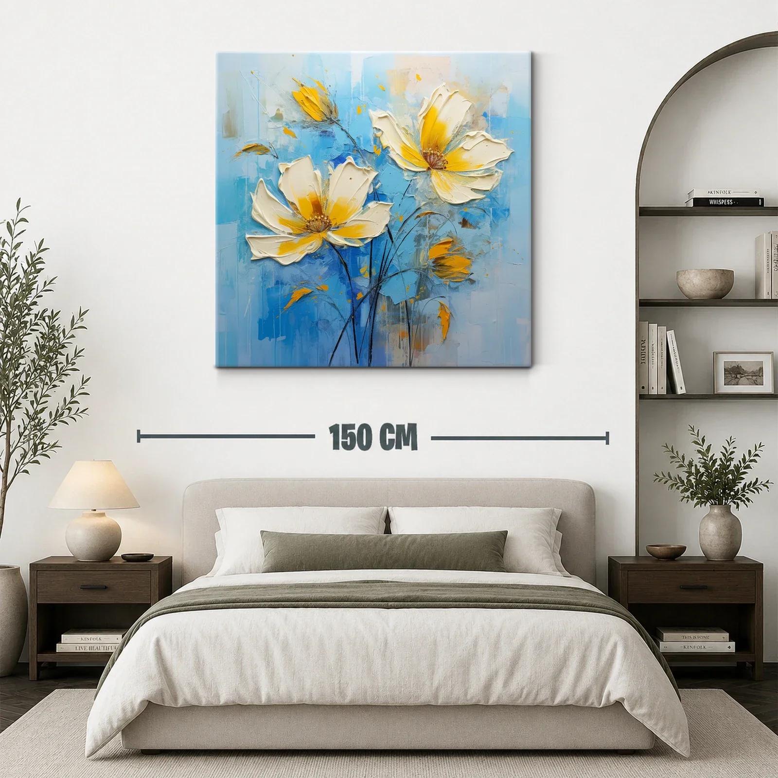 Flores en tonos amarillos sobre fondo azul relajante — miniatura 3