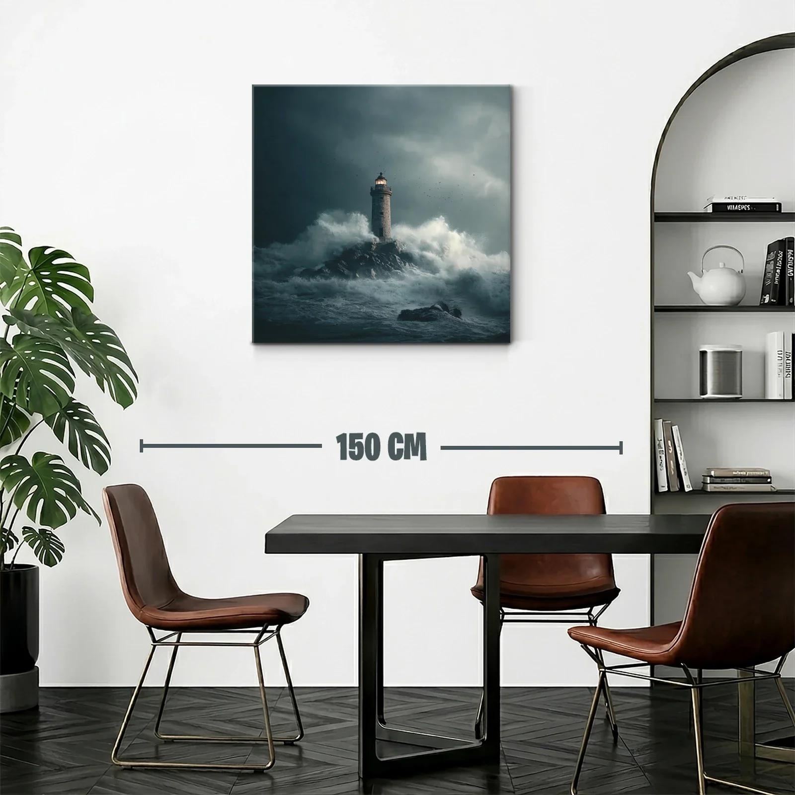 Faro solitario en tormenta rugiente sobre rocas oscuras — miniatura 2