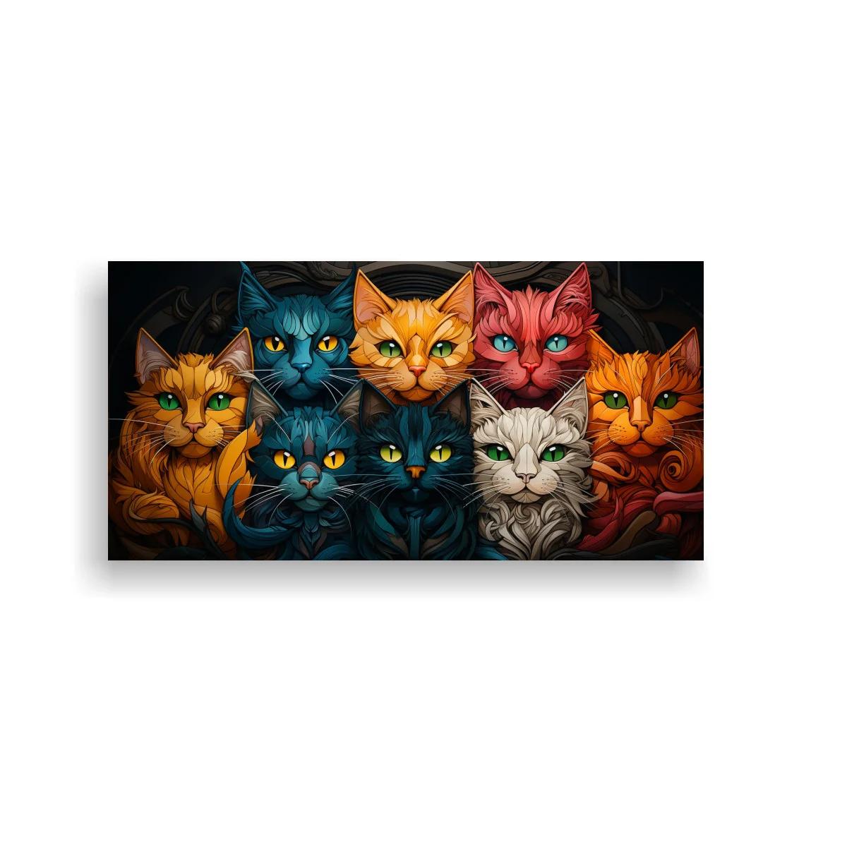 Cuadro grupo de gatos de colores sobre fondo oscuro — imagen principal