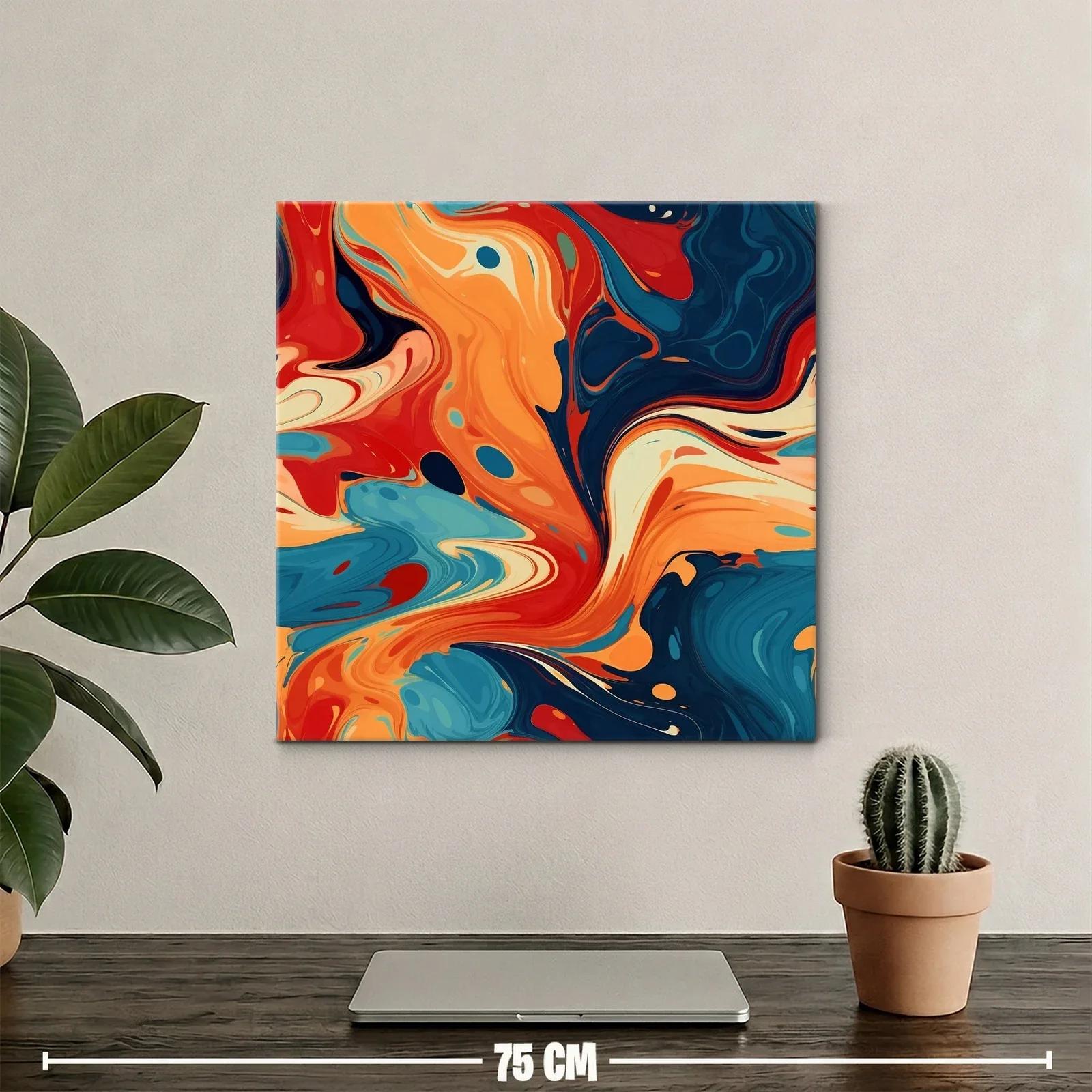 Cuadro abstracto con tonos cálidos y azules profundos — miniatura 2