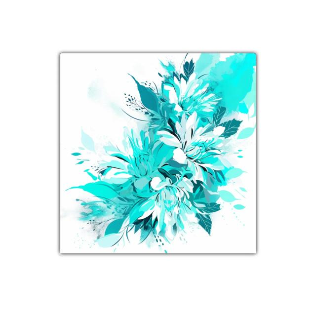 Composición floral en tonos turquesa y blanco vibrante