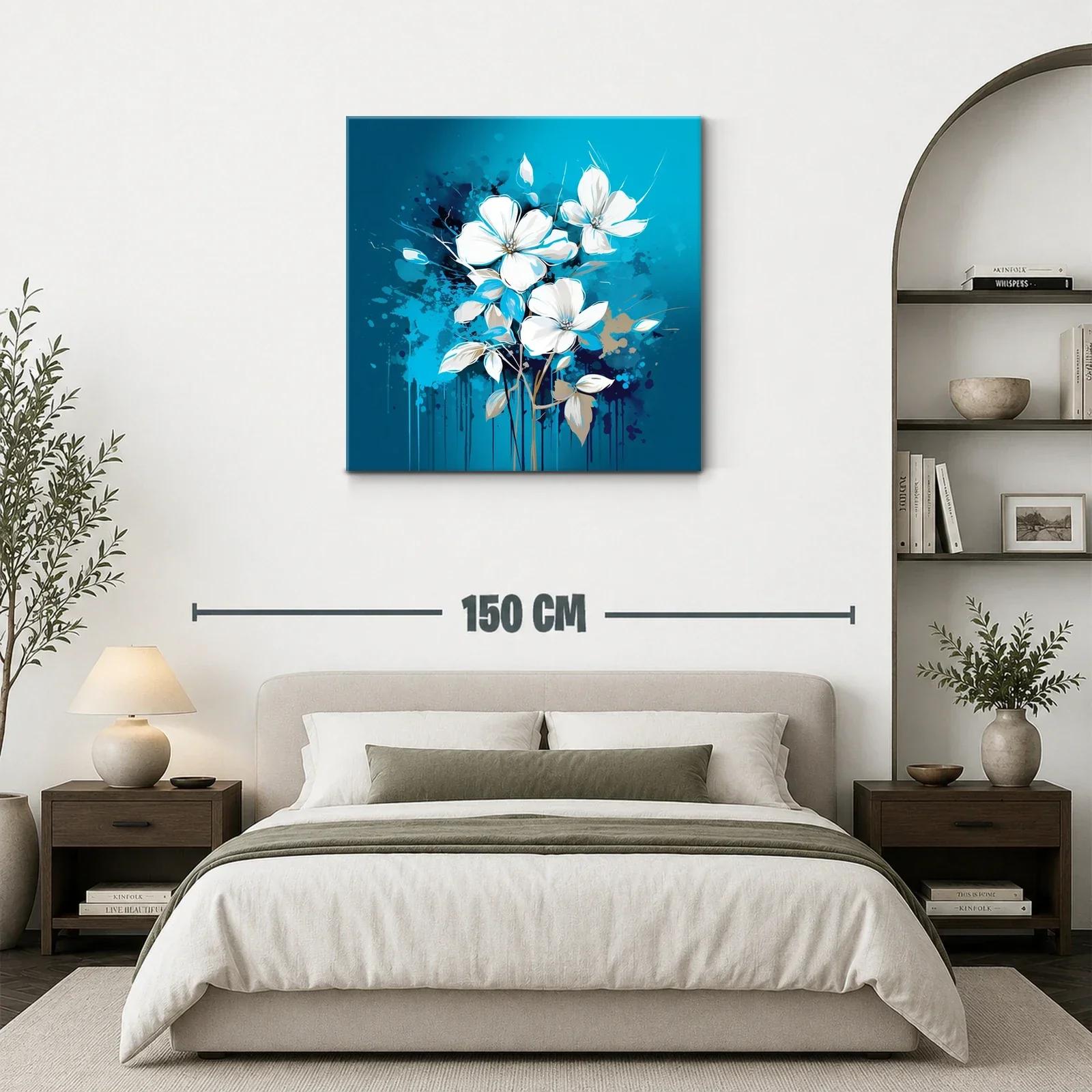 Flores blancas sobre fondo azul vibrante con salpicaduras — miniatura 3
