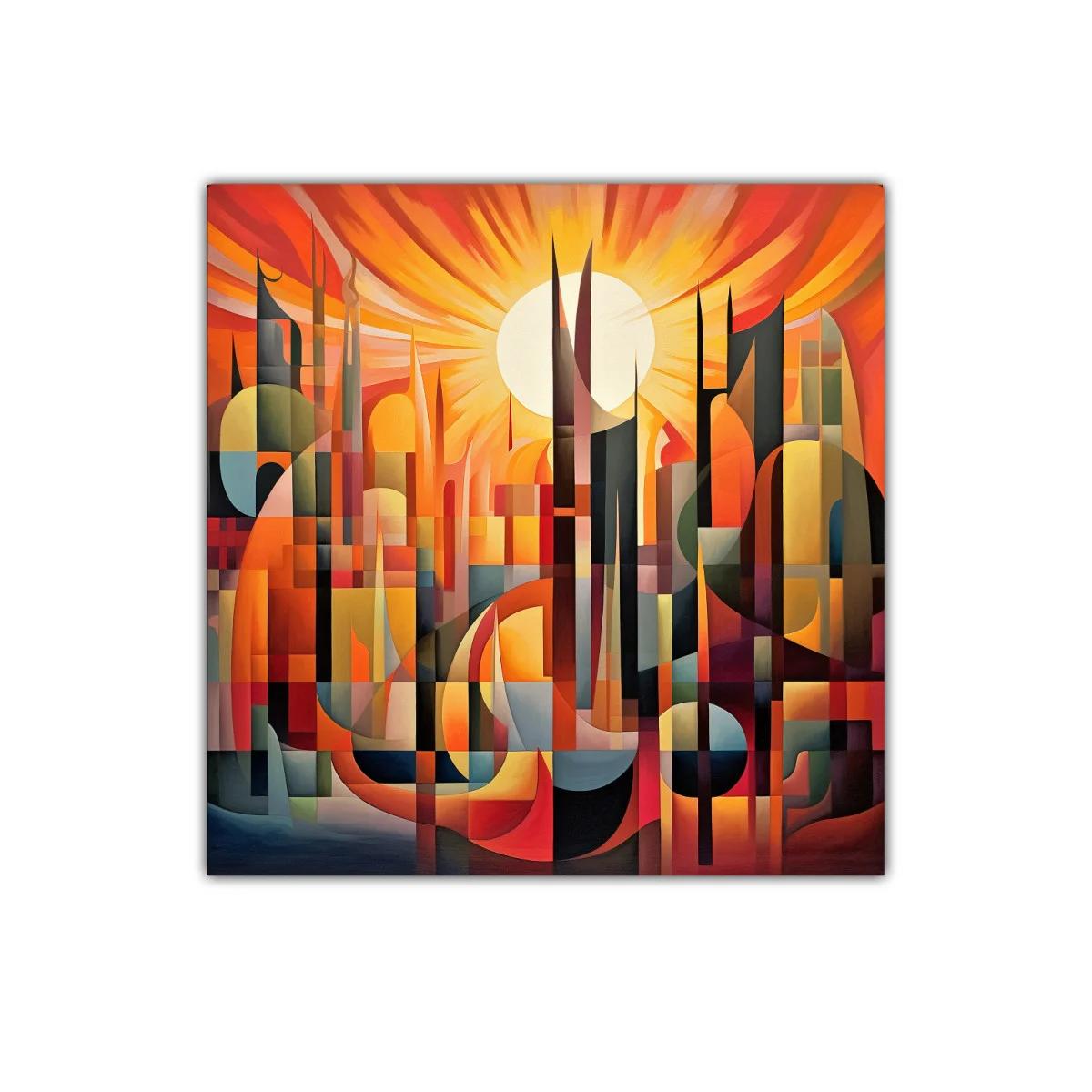 Cuadro abstracto con formas geométricas y colores cálidos — imagen principal