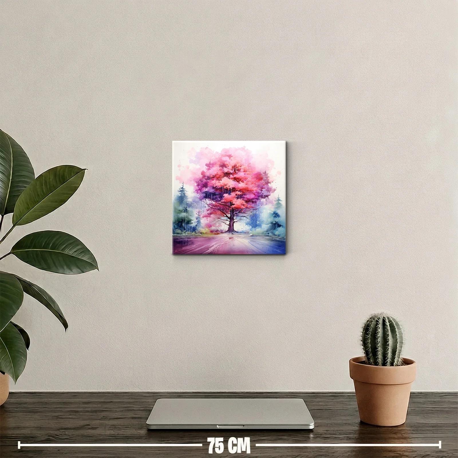 Árbol vibrante en tonos rosas y púrpuras con entorno nebuloso — miniatura 2