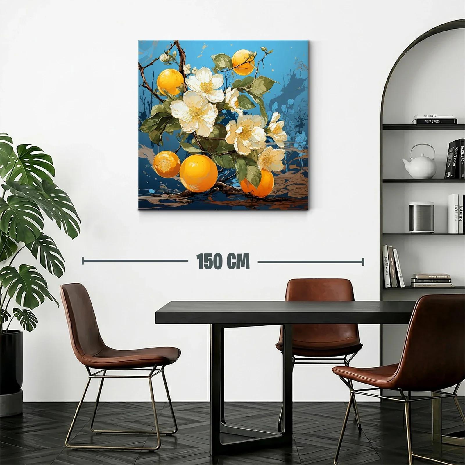 Flores blancas y frutas naranjas en fondo azul vibrante — miniatura 2