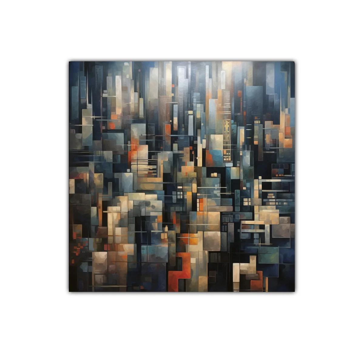 Composición abstracta urbana en tonos oscuros y cálidos