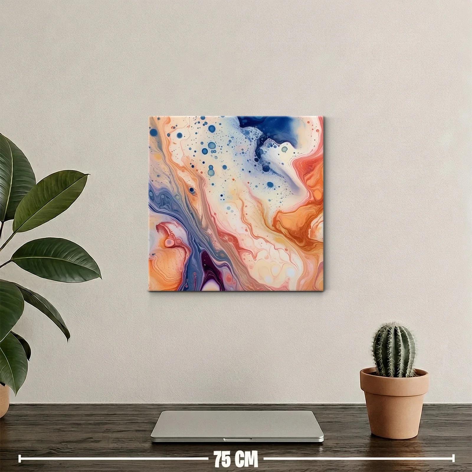 Cuadro abstracto en tonos cálidos y azules con movimiento fluido — miniatura 2