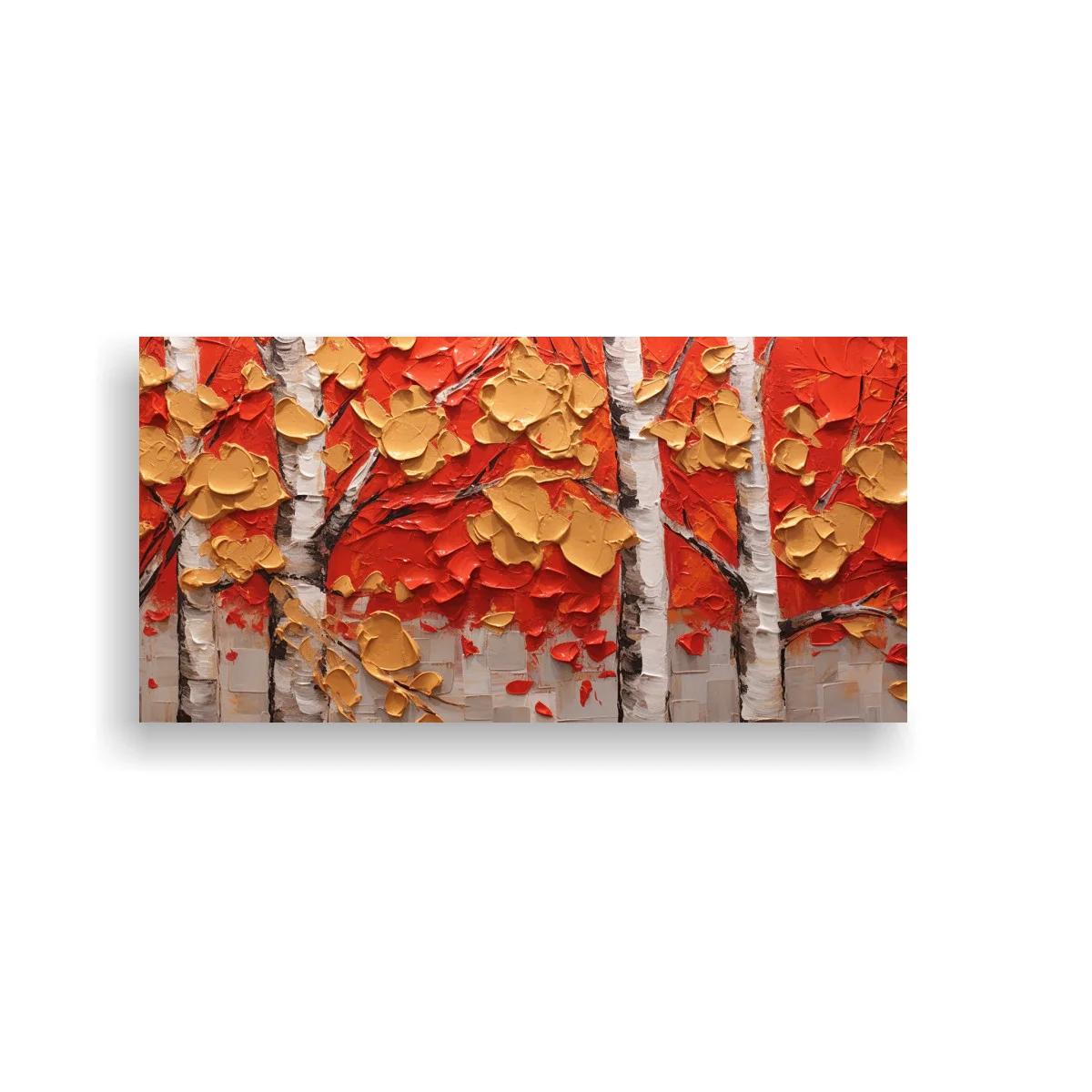 Cuadro bosque de abedules en otoño con hojas rojas y doradas — imagen principal