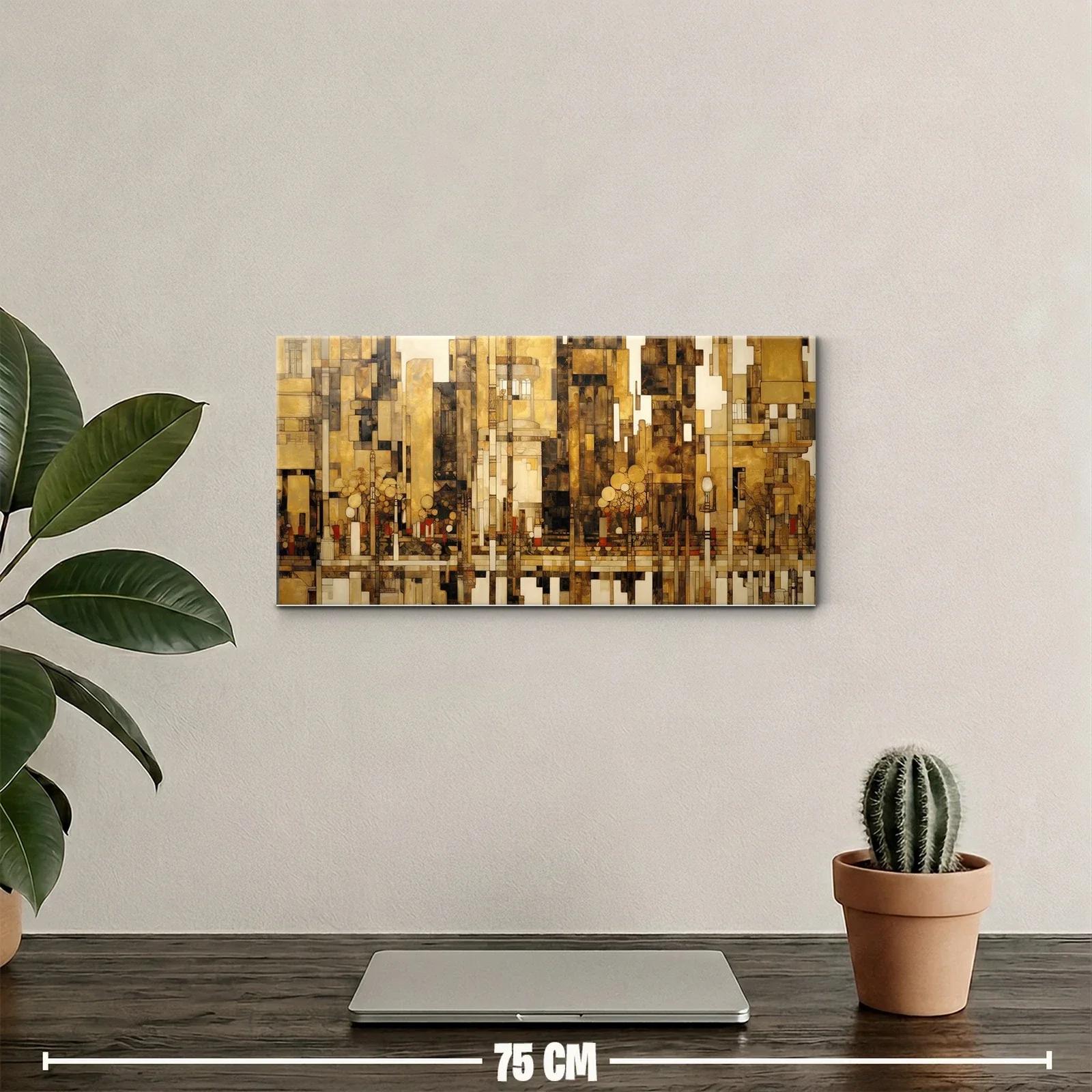Cuadro paisaje urbano abstracto con bloques geométricos — miniatura 2