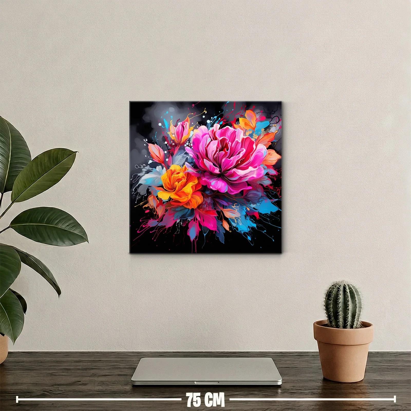 Cuadro vibrante con flores en tonos fucsia y naranja — miniatura 2