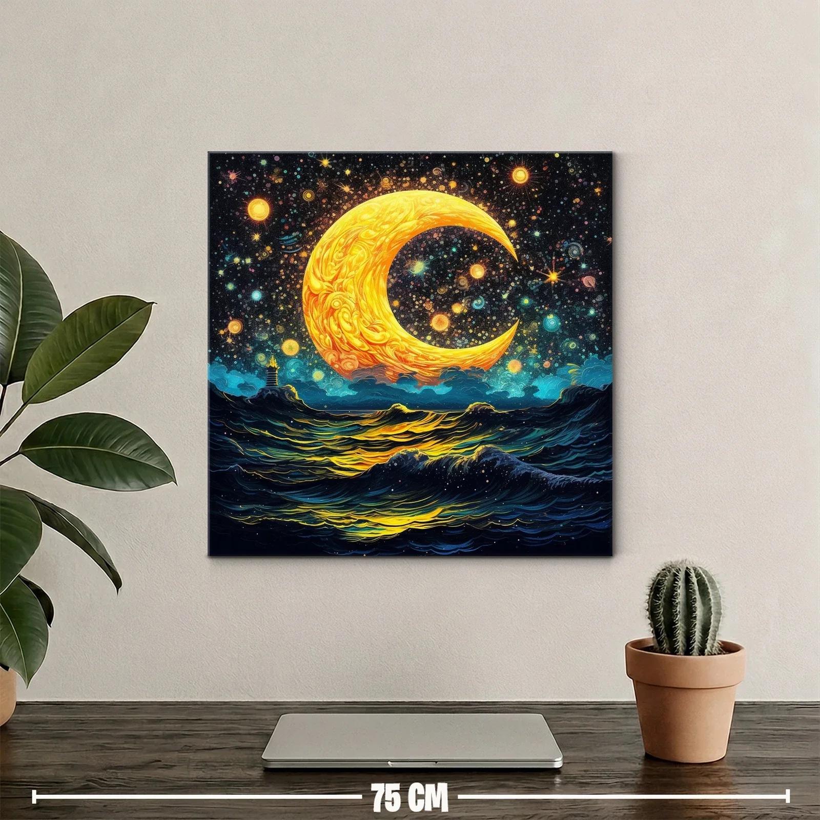 Luna dorada sobre océano estrellado en noche mágica — miniatura 2