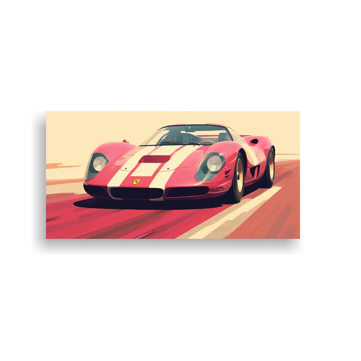 Cuadro coche de carreras rojo con franjas blancas