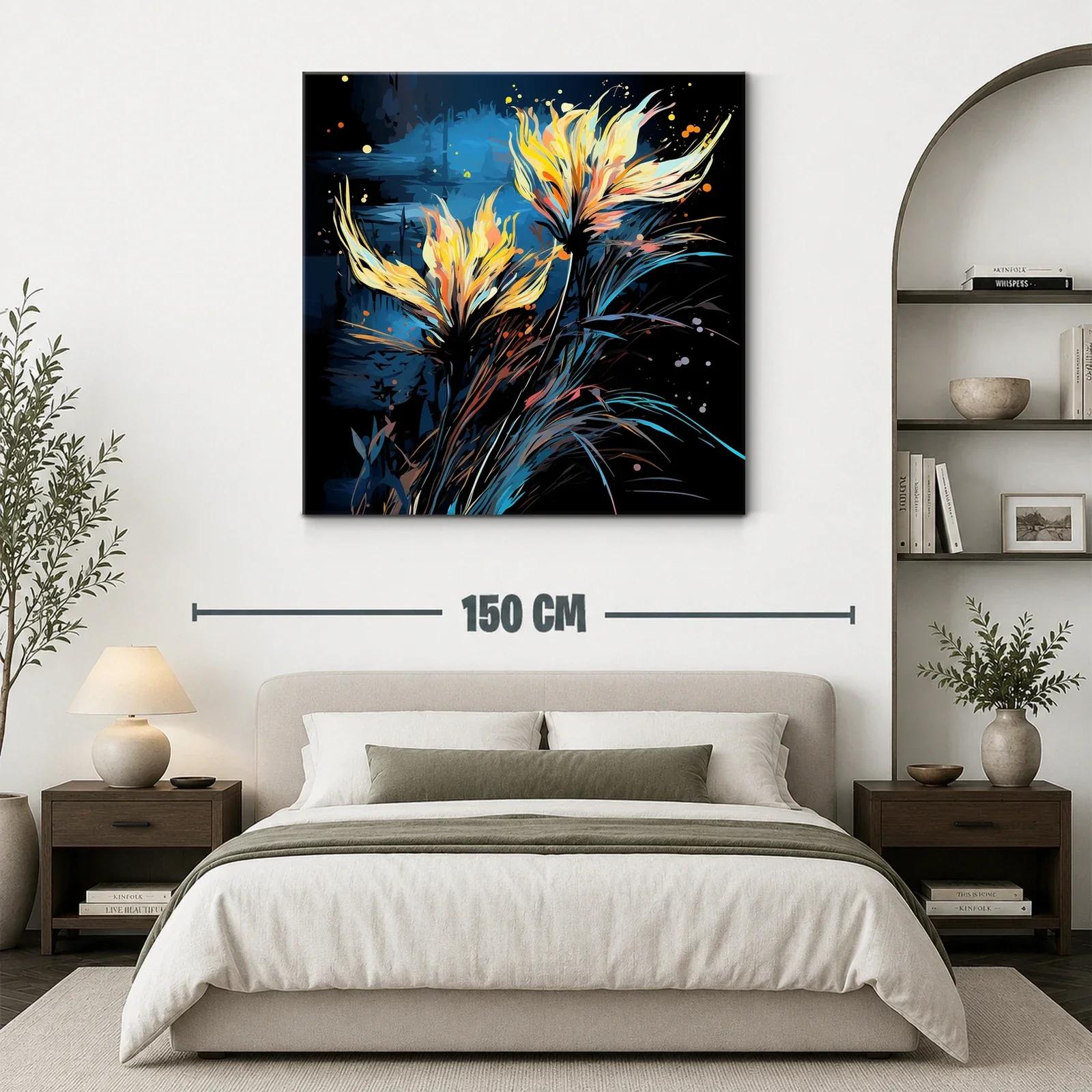 Flores luminosas en contraste azul y negro — miniatura 3