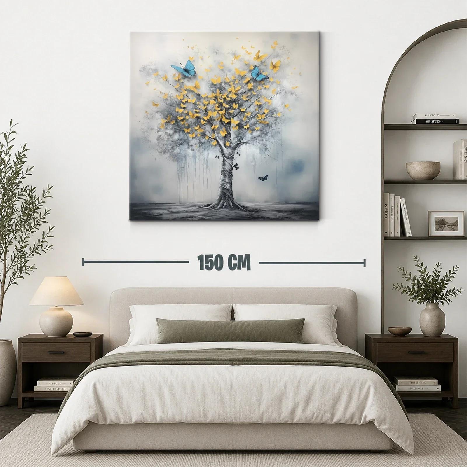 Árbol con mariposas doradas y azules en movimiento — miniatura 3