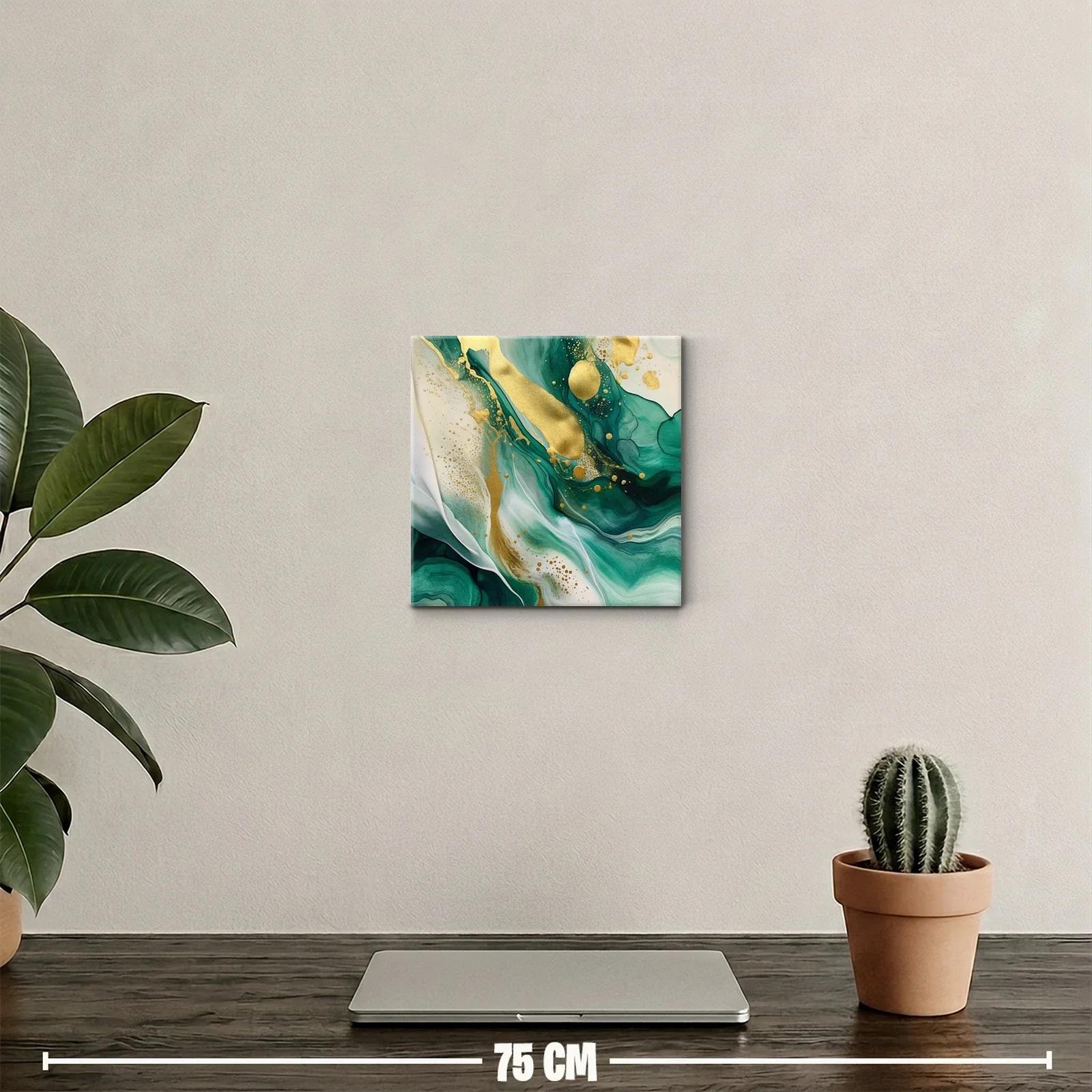 Cuadro Abstracto con Tonos Verdes y Detalles Dorados — miniatura 2
