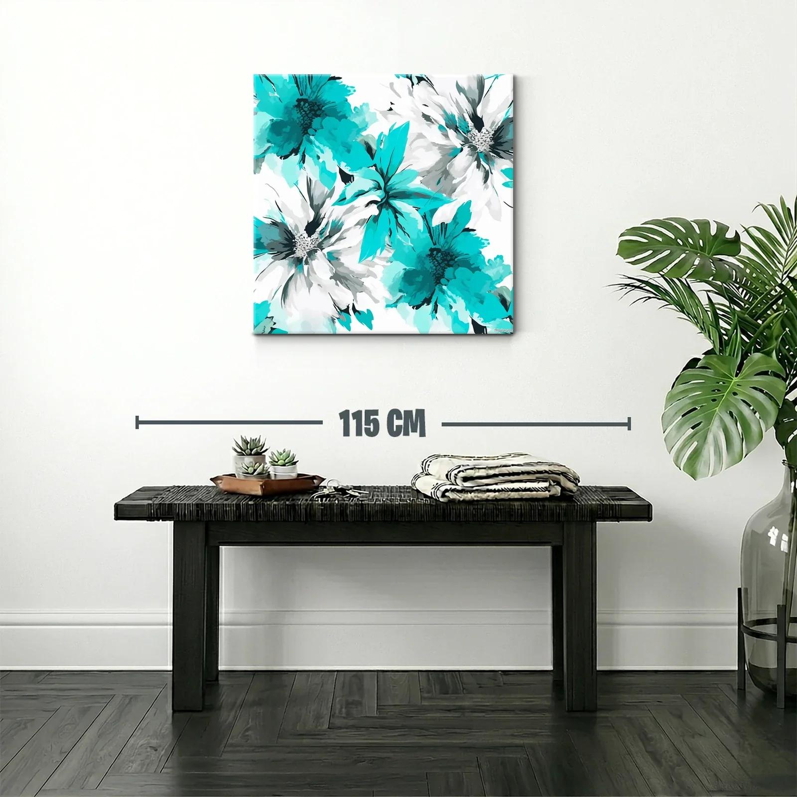 Cuadro floral con tonos turquesa y blanco vibrante — miniatura 2