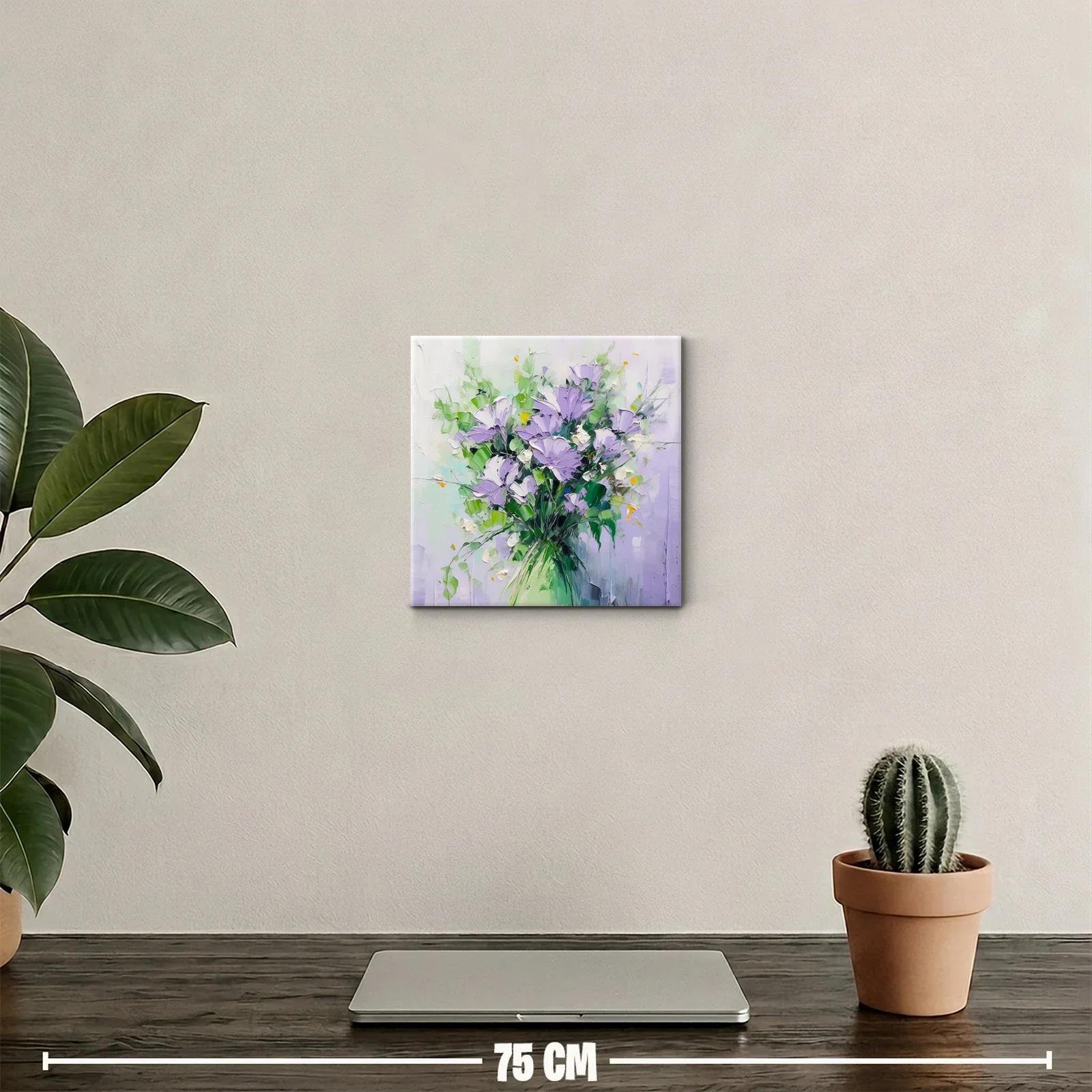 Cuadro moderno con ramo floral en tonos lilas y verdes — miniatura 2