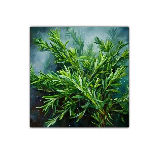 Cuadro decorativo con ramas verdes y gotas de agua