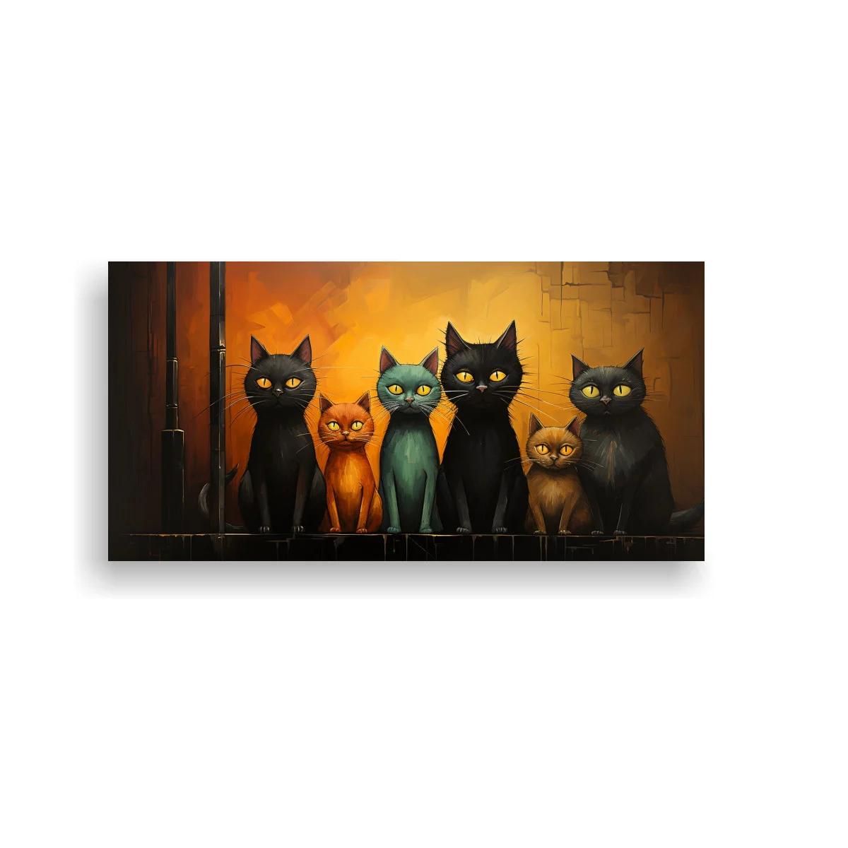 Cuadro grupo de gatos con pared ocre agrietada