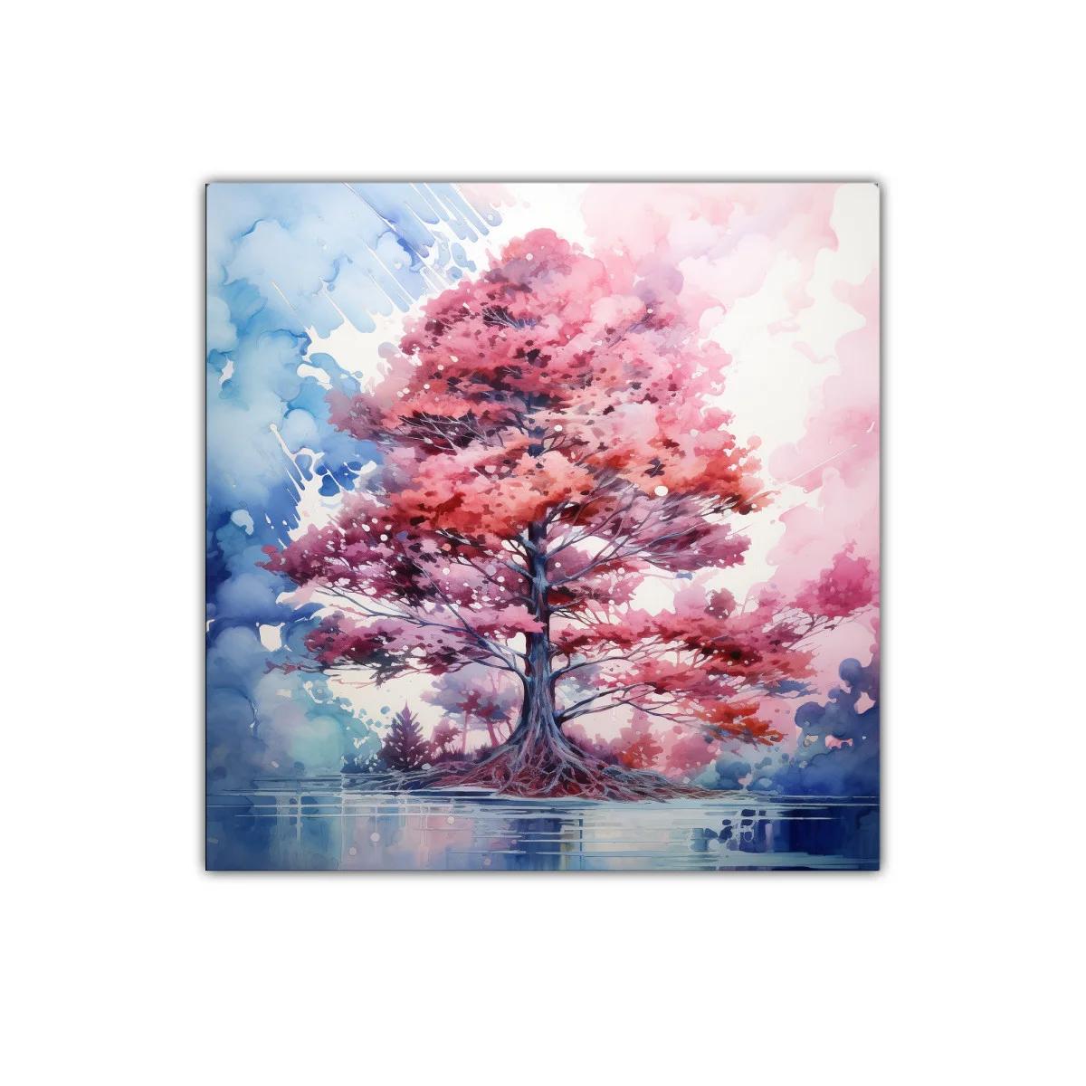 Cuadro decorativo árbol rosa con reflejo en agua azul y rosa — imagen principal