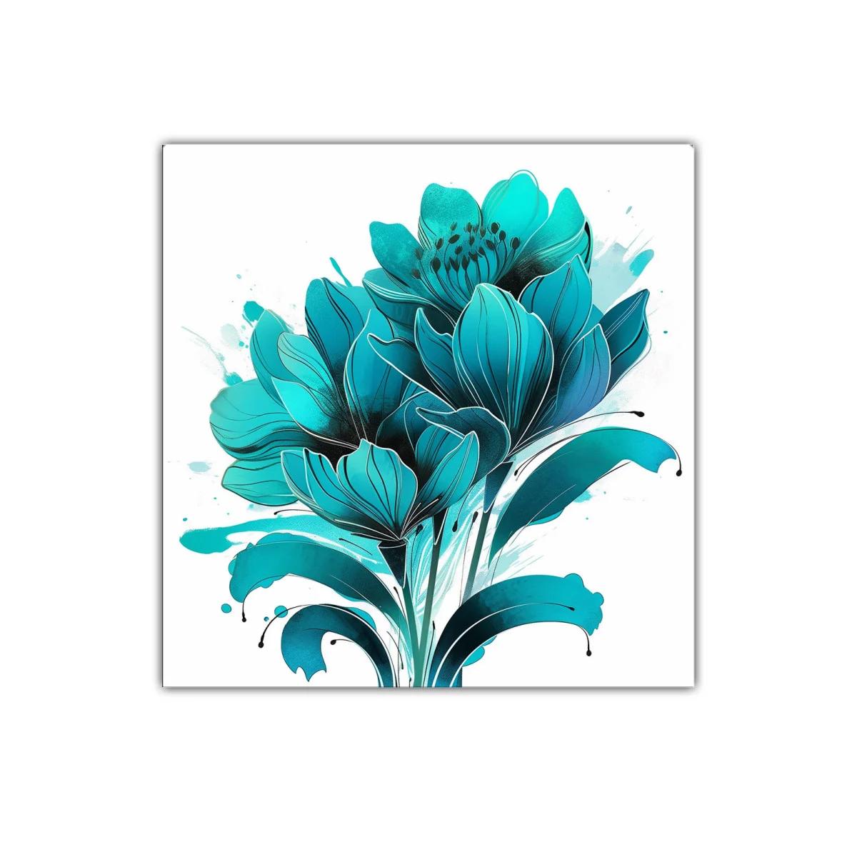Cuadro decorativo con flores en tonos turquesa vibrante — imagen principal
